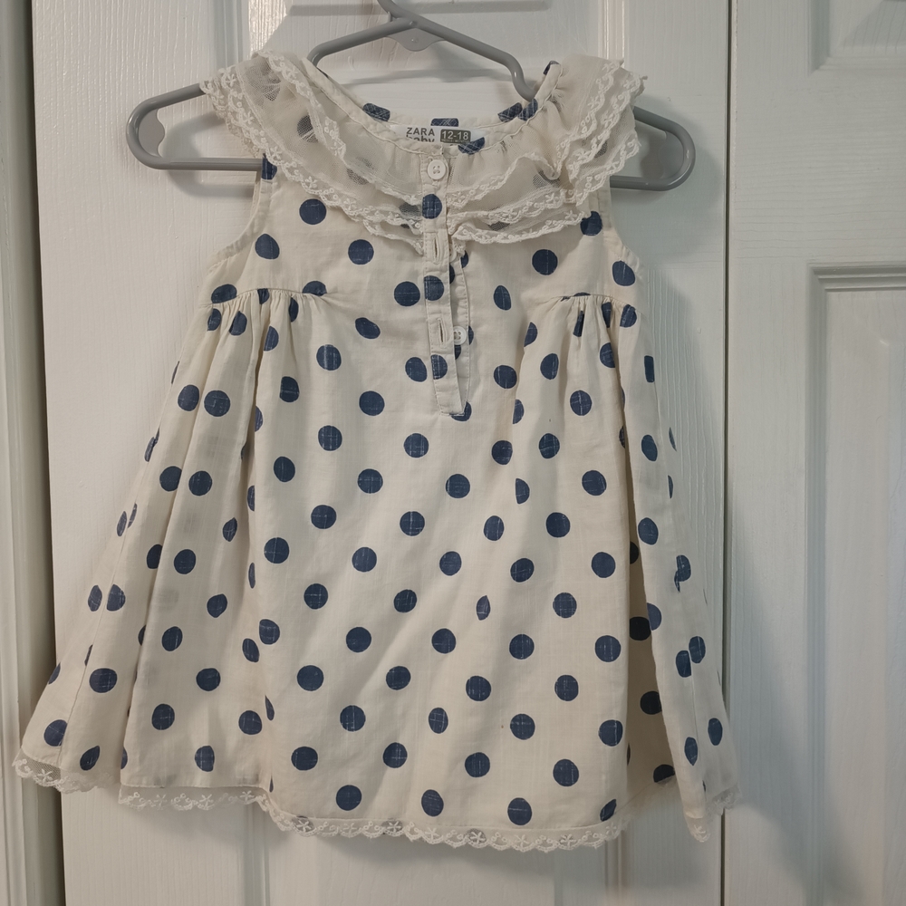 Zara Kids Polka Dot Sleeveless Top - White and Blue